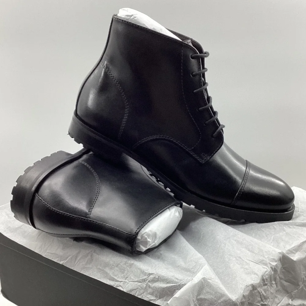 The Men's Store Bloomingdale's Black Leather Cap Toe Combat Boots Mens 8.5